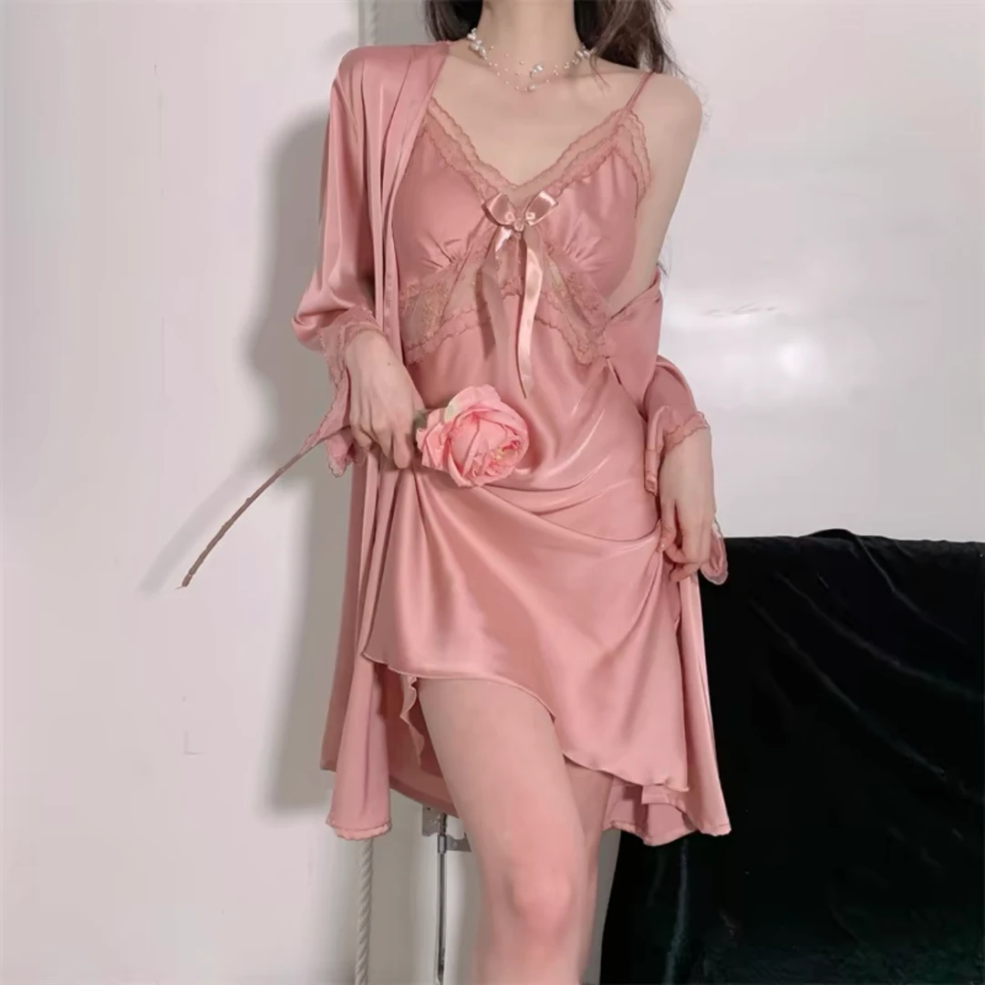 冰雪丝吊带睡衣裙女夏带胸垫纯欲风缎面睡衣蕾丝露背性感女士内衣