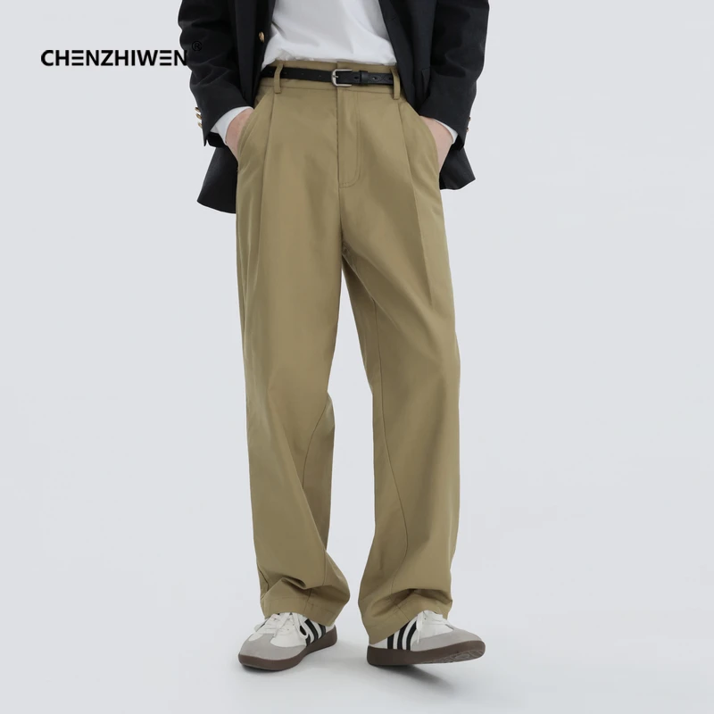 陈智文秋季新款春秋卡其色天丝棉设计高级感宽松直筒休闲长裤男