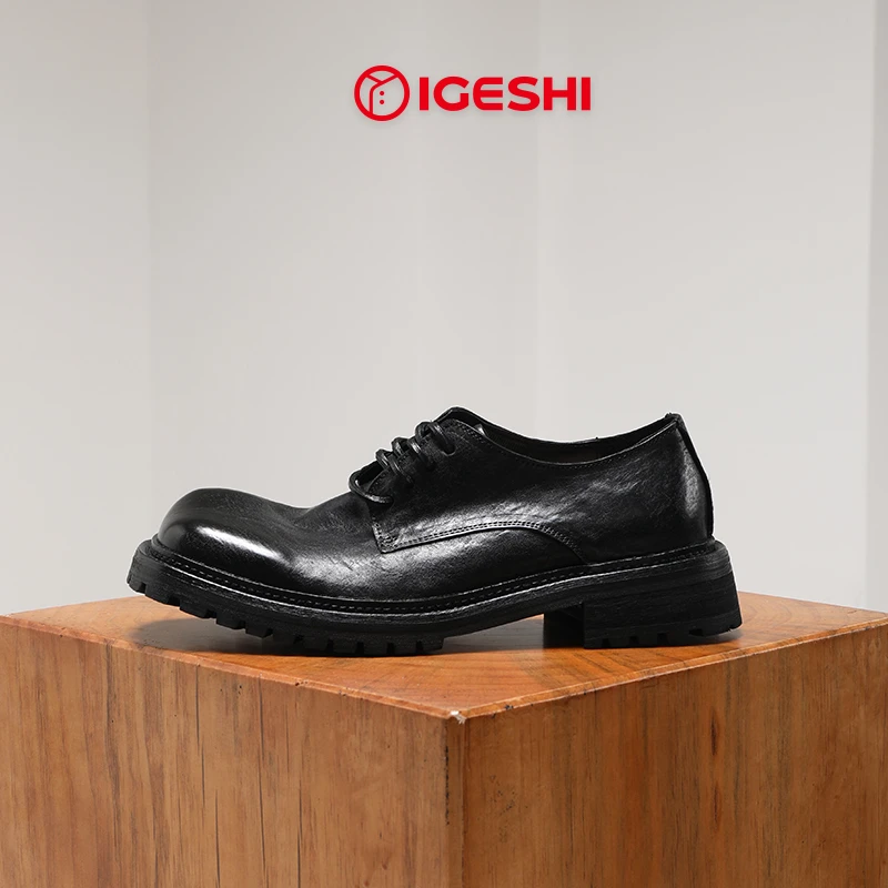 0514个性大方头马皮德比鞋