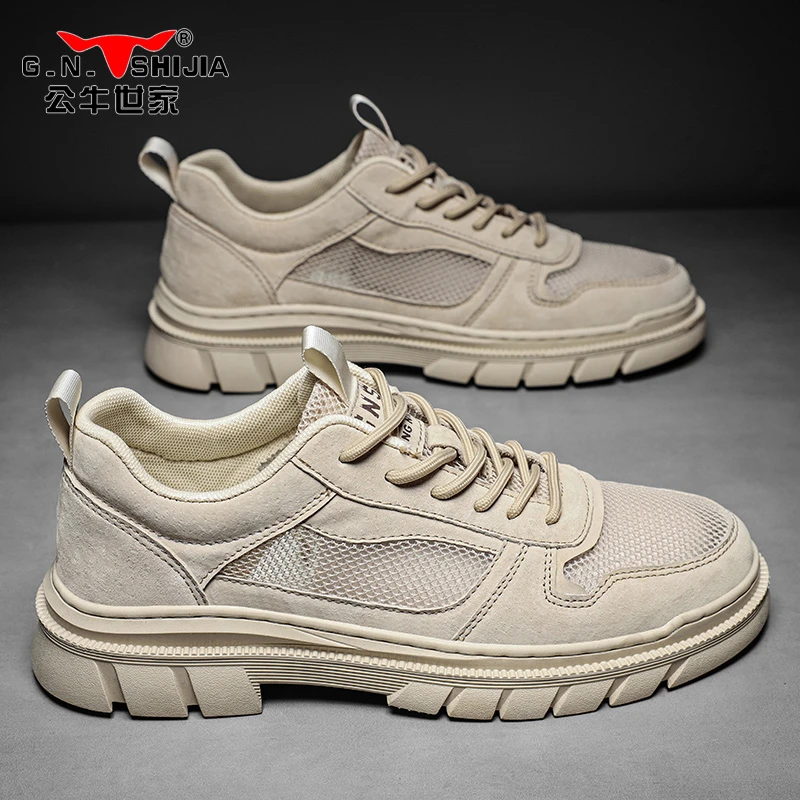 公牛世家男鞋2023新款春夏网面透气工装休闲鞋男款低帮休闲板鞋子