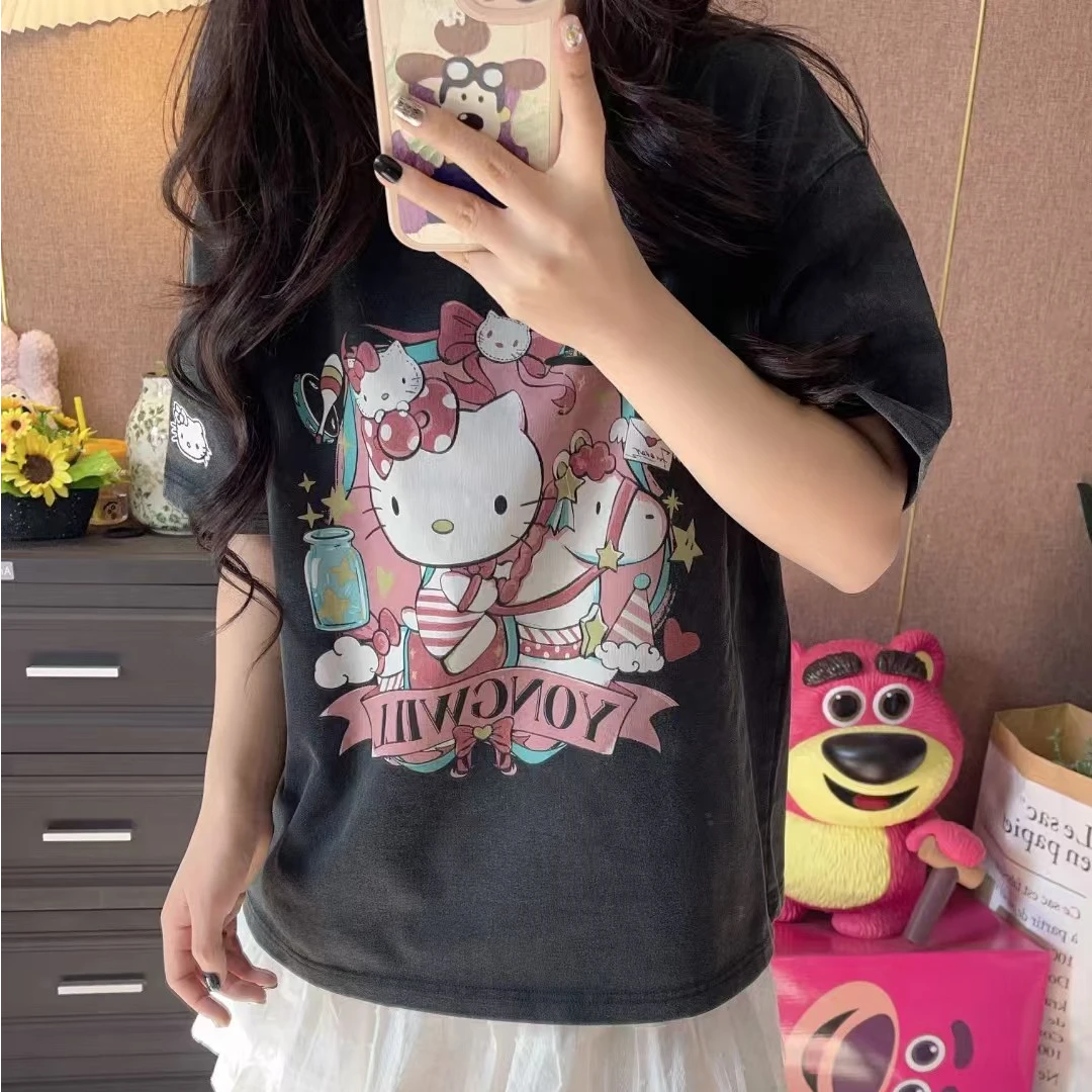 纪念版猫砂洗加厚短袖T恤~无感印花时尚宽松 3528（90-150斤）