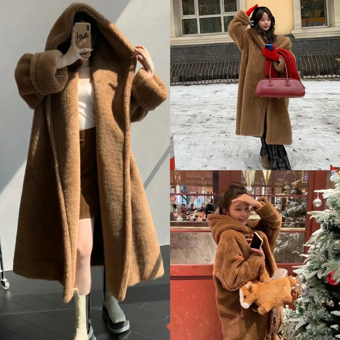 95新 MaxMara 安洁利/Maxmara泰迪连帽大衣码34直播间/GSS14889