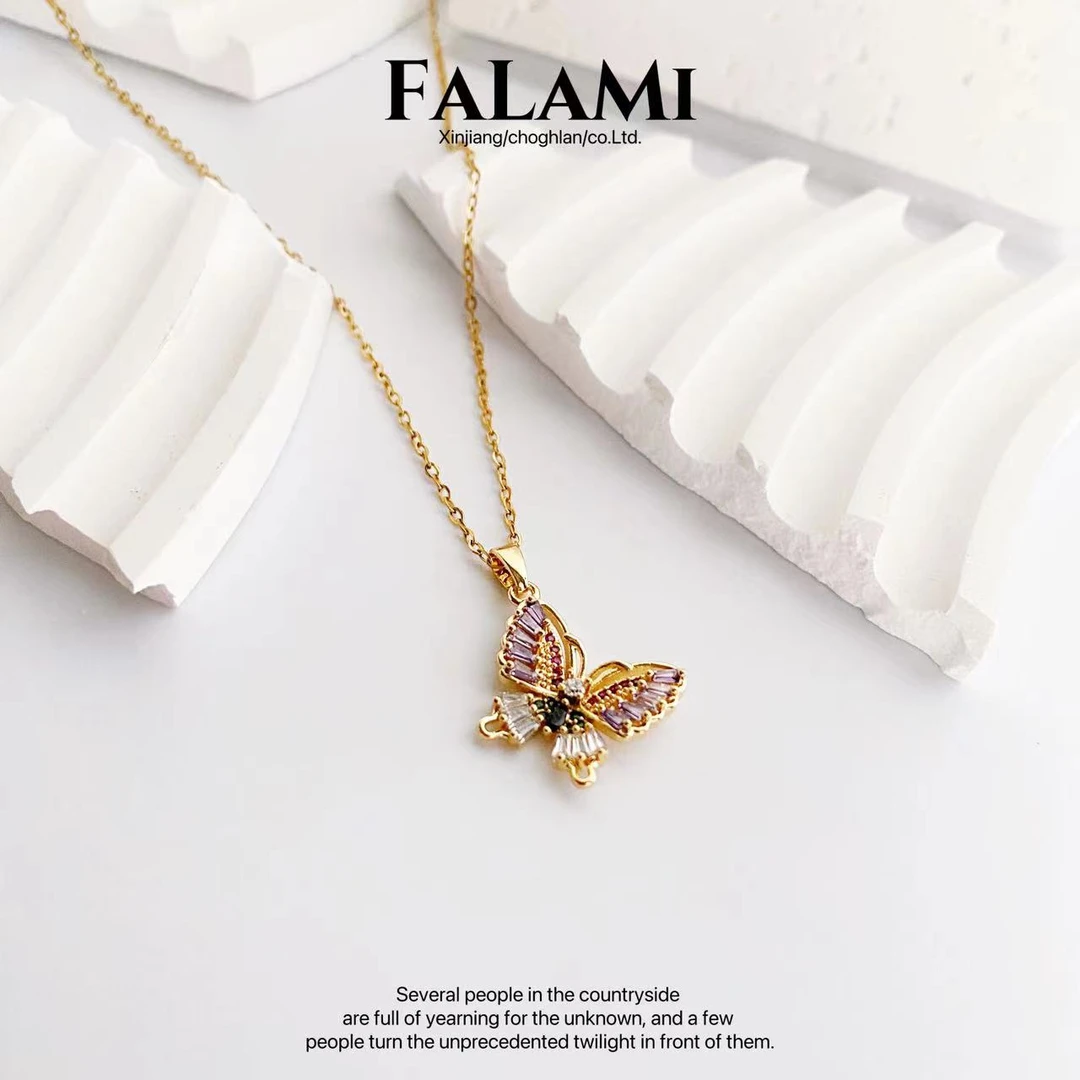 钛钢项链 A64气质时尚小众彩色轻奢百搭个性紫色简约超仙甜项链in