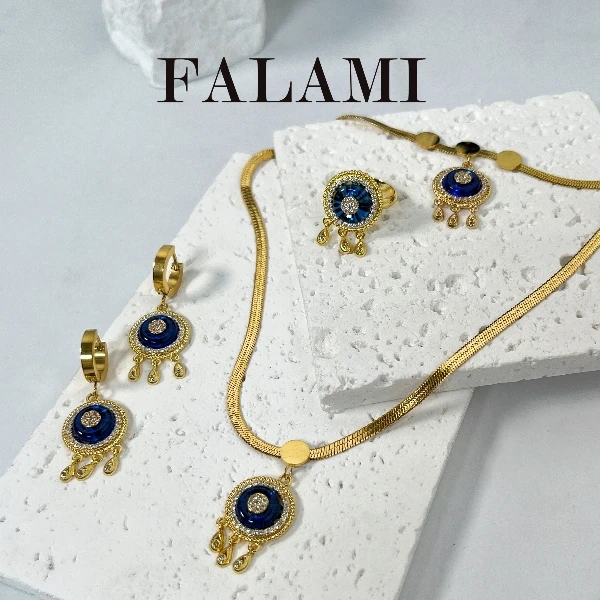 钛钢项链 TGTZ075-Z钛钢恶魔之眼蓝色时尚个性四件套精美气质