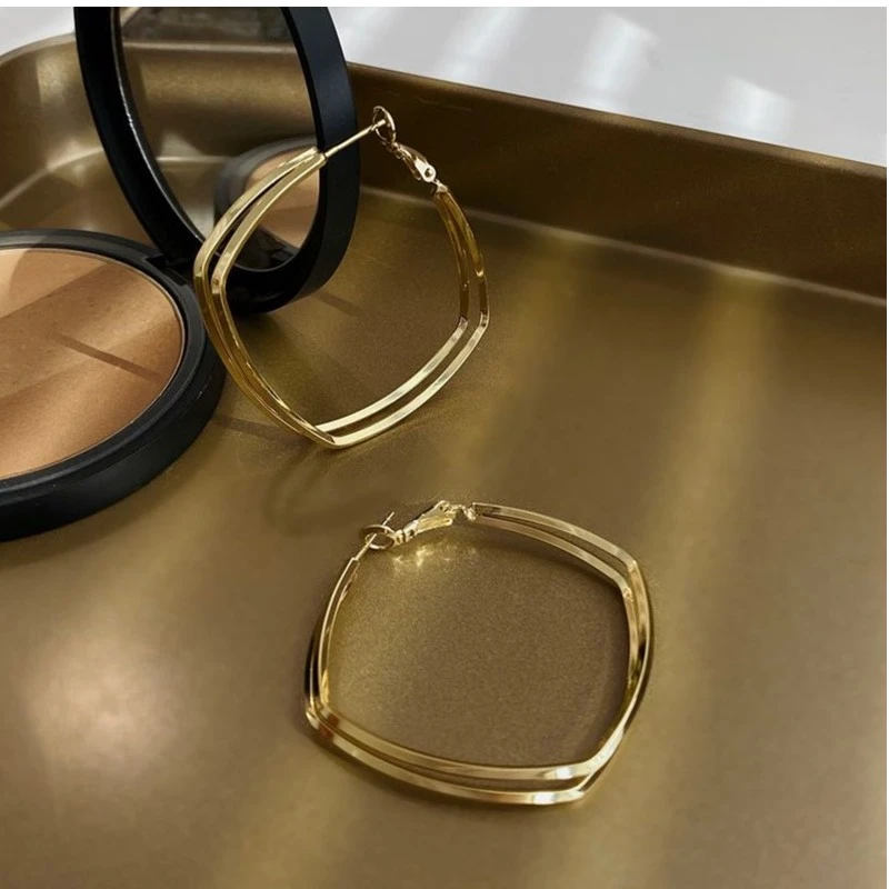 铜合金耳饰 R22时尚夸张双层金属in方形耳扣气质小众E4242