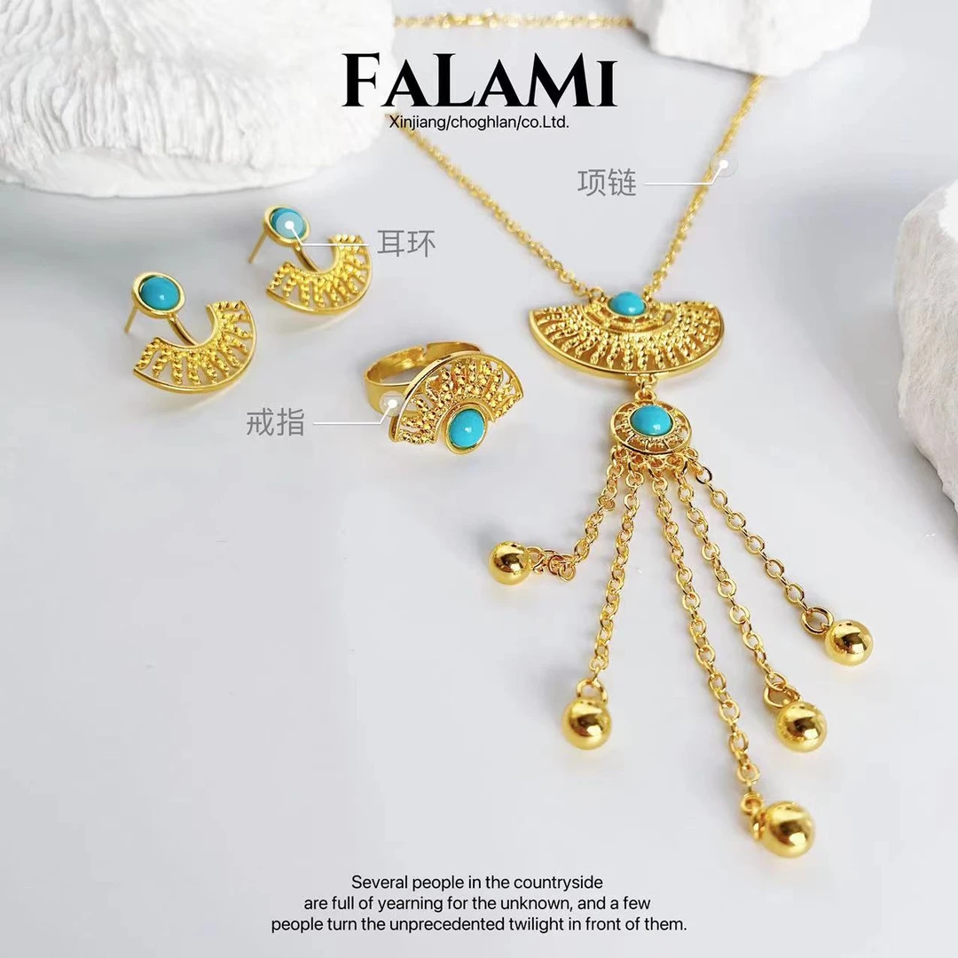 铜合金耳饰 SJ0100-JMT耳环戒指项链民族风三件套气质古风轻奢ins