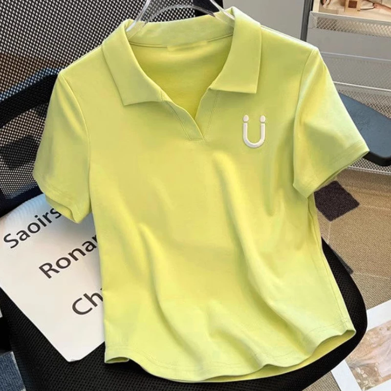 大码女装polo领衫短袖T恤女夏季新款胖mm遮肚子显瘦刺绣外穿上衣