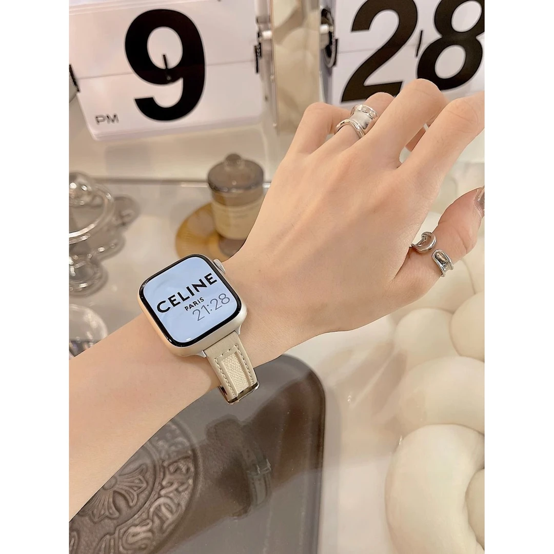 适用苹果iwatch9/8/7/6表带applewatch5/4/3/2/1se真皮小香风腕带