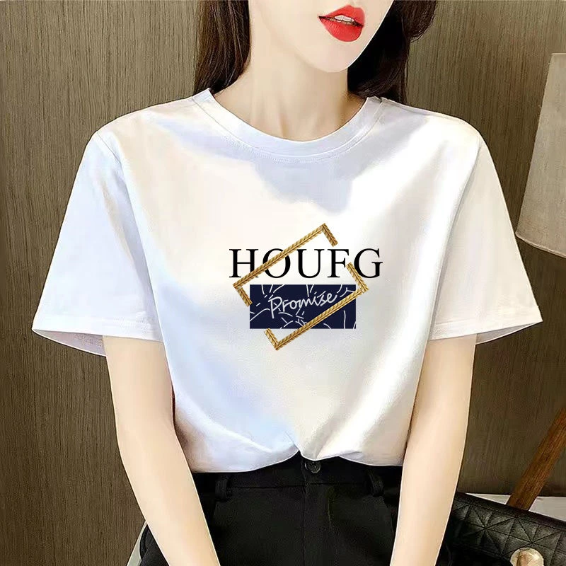 2024新款常规正肩纯棉短袖t恤女ins时尚百搭减龄洋气白色上衣夏季