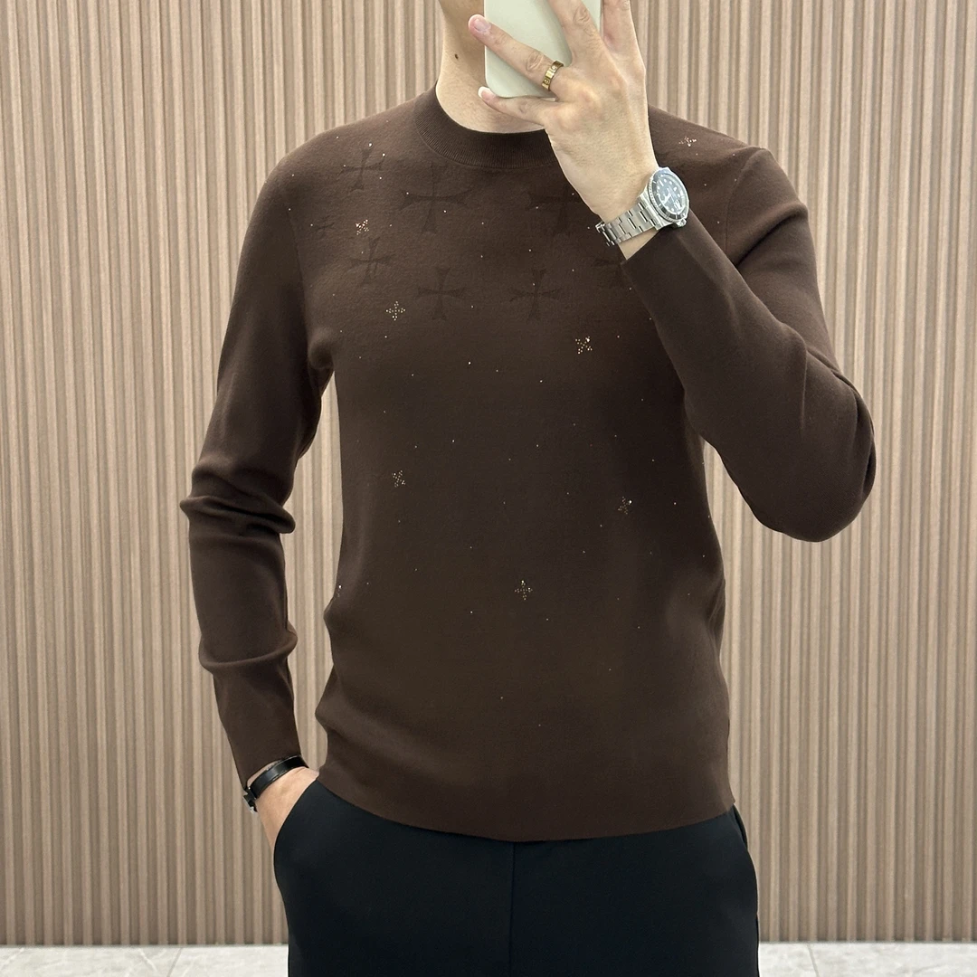 2024秋冬季高品质舒适烫钻长袖针织衫男修身轻奢毛衣打底衫11034