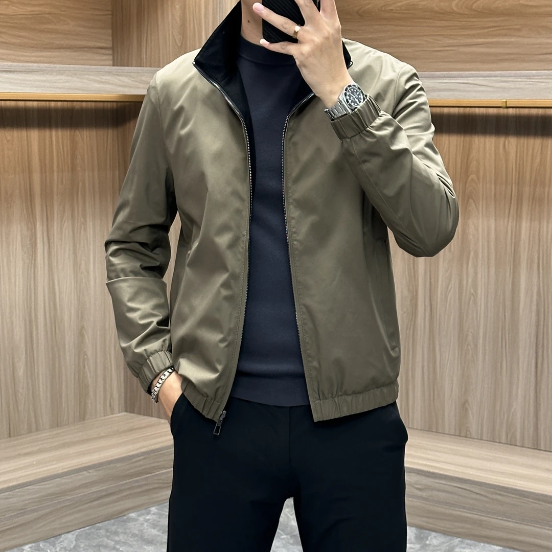 春秋季休闲男外套简约立领商务百搭纯色轻奢时尚修身夹克外套W800