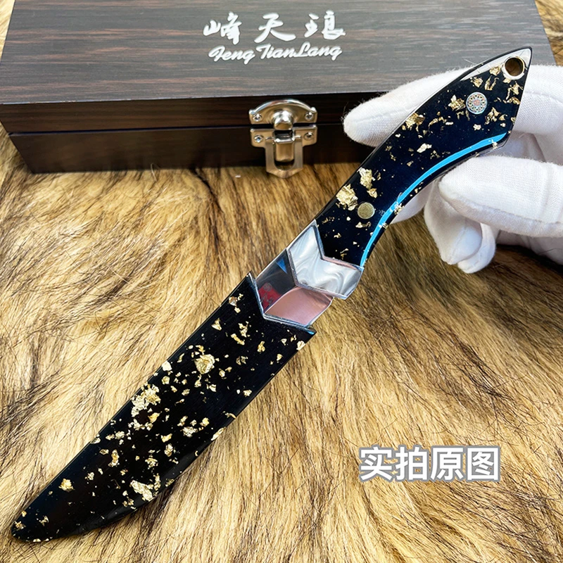 【定制款】高端金箔铜碳复合材质高硬度一体收藏野营多功能户外刀