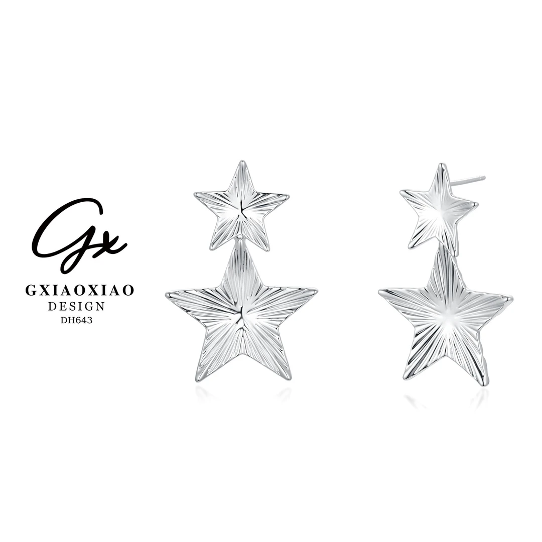 铜合金耳饰 GXX 气质时尚个性潮流小众双星星耳环 DH643