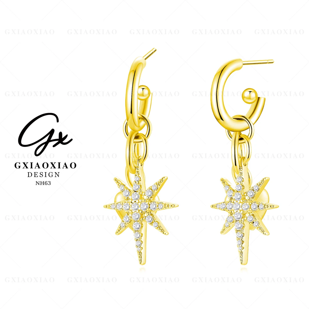 铜合金合成锆石耳饰 GXX 轻奢气质时尚百搭八芒星爱心耳环 NH63