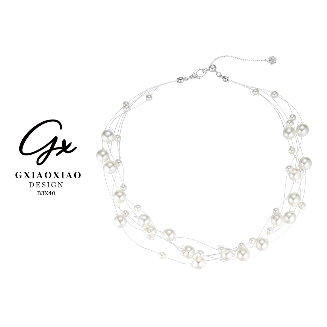 铜合金仿珍珠项链 GXX 高级感仙气锁骨不规则多层项链 B3X40