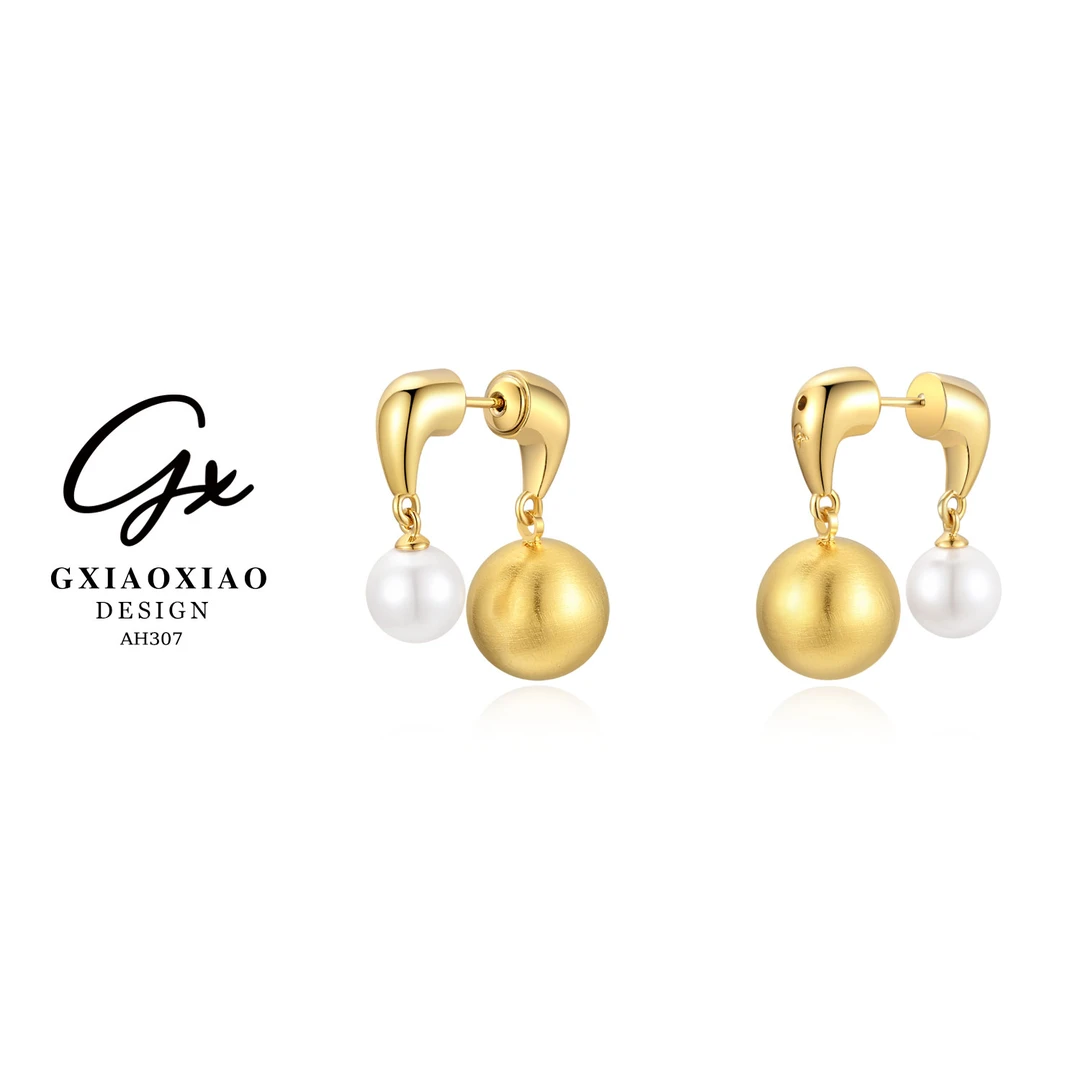 铜合金仿珍珠耳饰 GXX 法式轻奢个性独特大小球球耳环 AH307