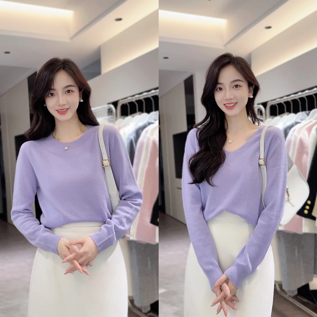【年中大促】秋冬新款无缝一体全绵羊毛圆领V领上衣1781