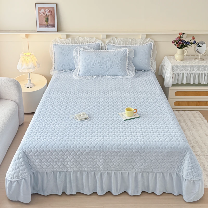 【床盖三件套】2024新款法式雕花绒牛奶绒四件套立体烂花兔毛绒毛球