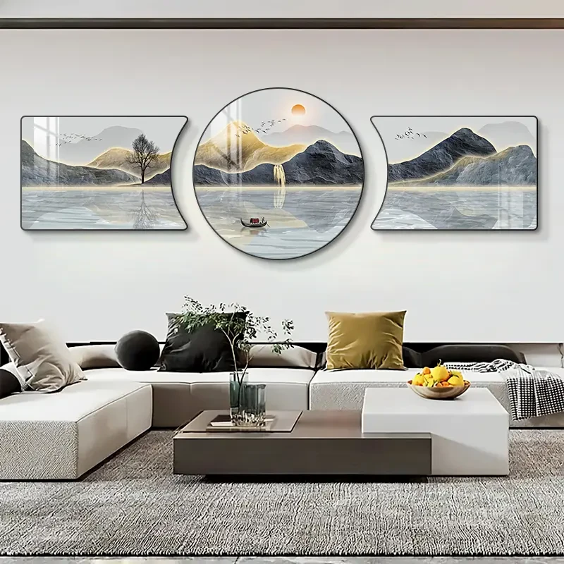 日照金山客厅装饰画新中式沙发背景墙挂画现代简约山水风景壁画