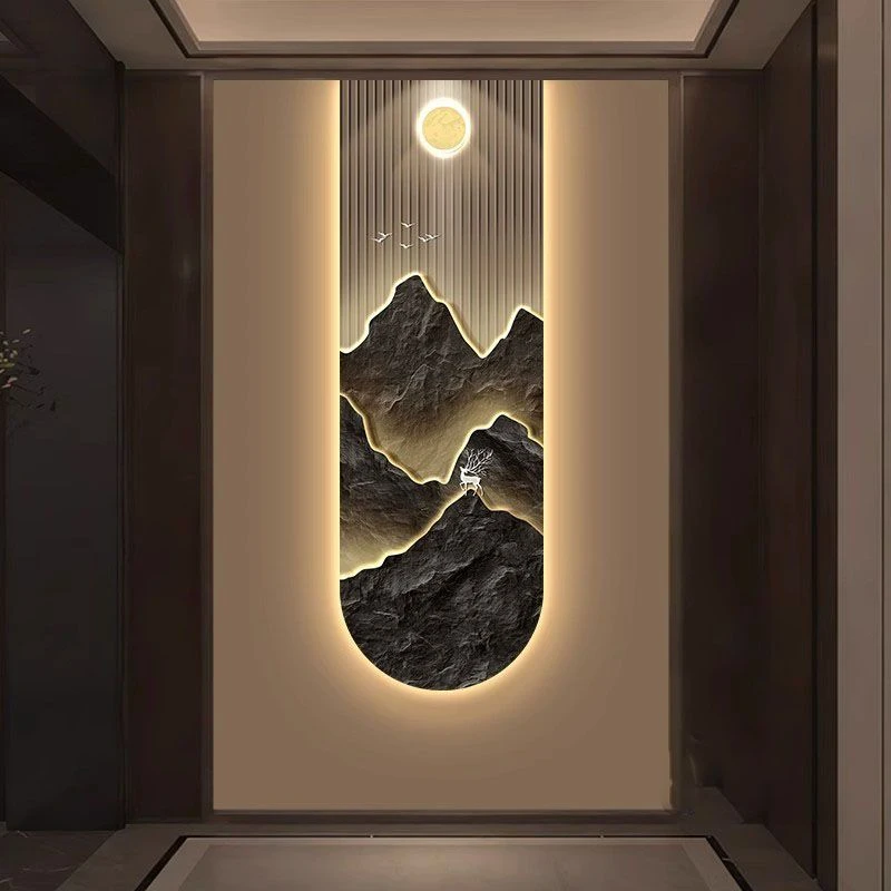 现代轻奢入户玄关装饰画led氛围感灯画客厅背有靠山走廊过道挂画