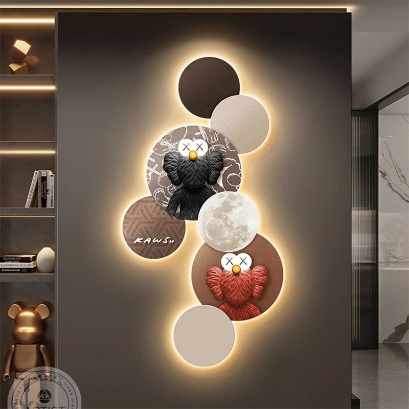 暴力熊入户玄关装饰画led灯客厅走廊过道墙壁画高级感儿童房挂画