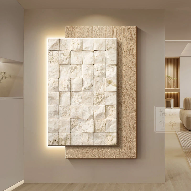 奶油风玄关装饰画高级感立体几何走廊过道挂画简约客厅发光壁灯画