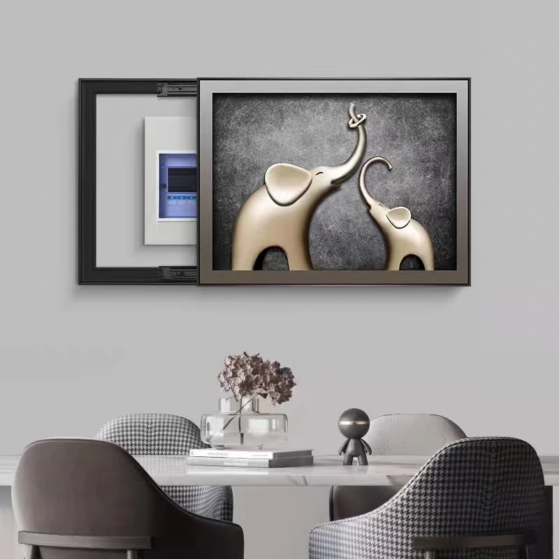 电表箱电闸装饰画轻奢高端大象餐厅配电箱遮挡空开免打孔墙壁挂画