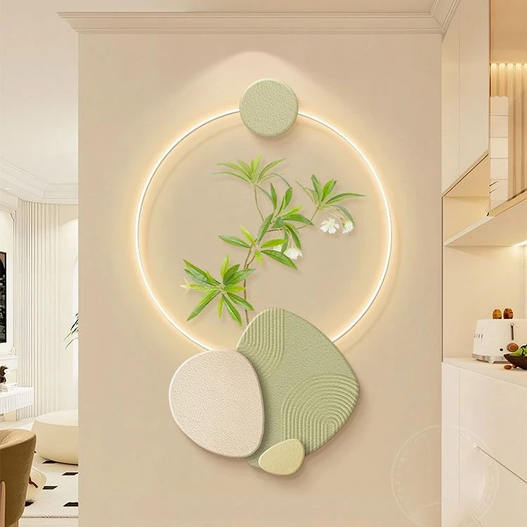 石来运转入户玄关装饰画奶油风走廊过道高档挂画绿植创意发光壁画