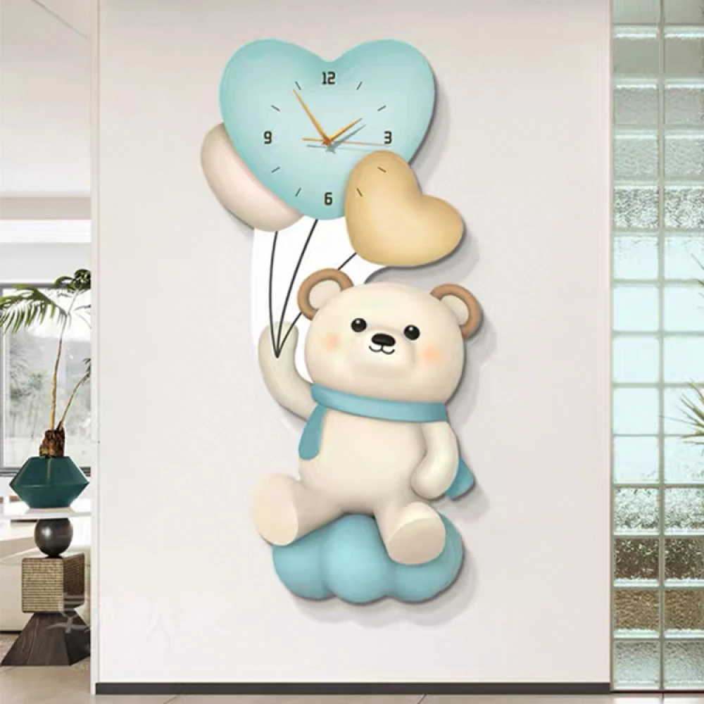 气球小熊玄关装饰画卡通创意过道走廊挂画led氛围灯带钟表卧室画