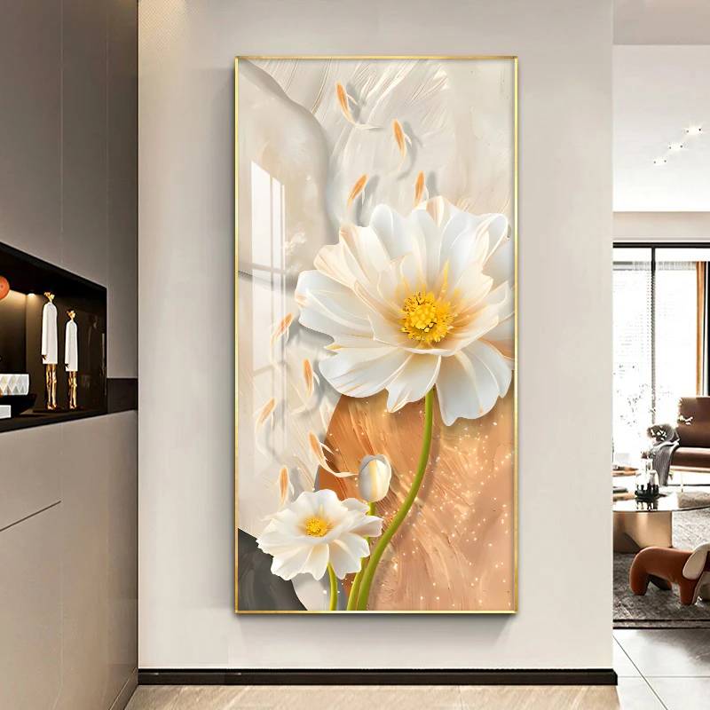 年年有鱼玄关装饰画现代简约客厅走廊过道挂画轻奢风入户竖版壁画