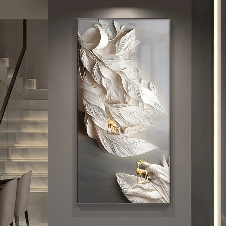 高级感玄关装饰画轻奢高档入户门走廊过道挂画羽毛简约现代客厅画