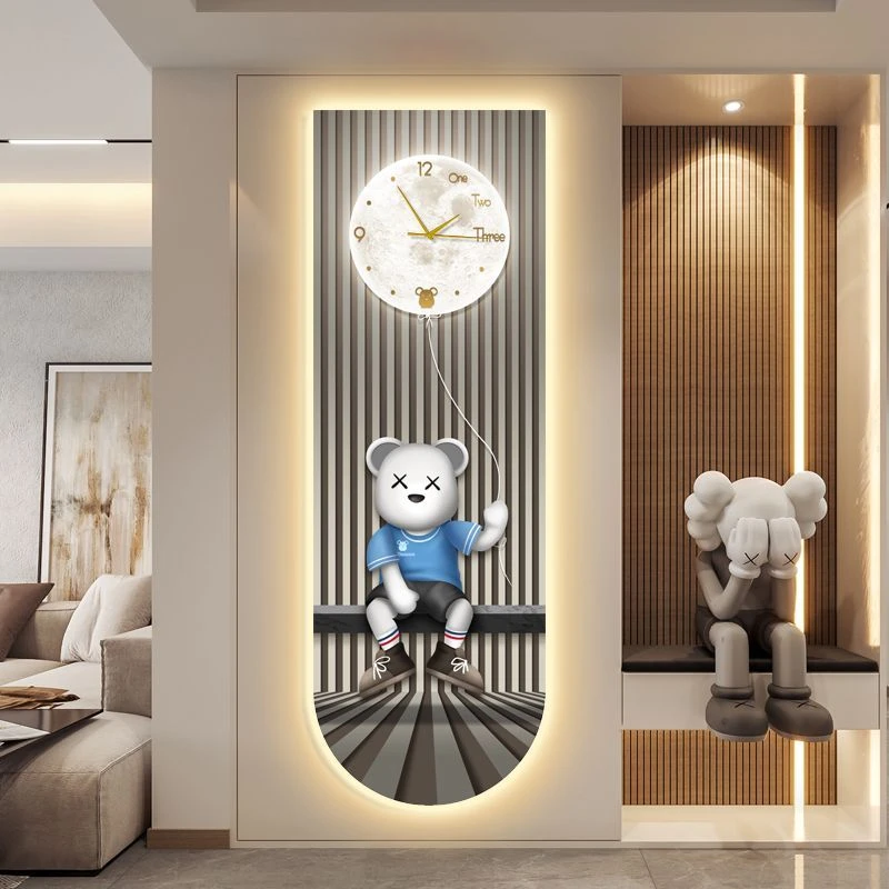 玄关装饰画创意挂钟入户玄关发光画灯画走廊过道墙壁画kaws暴力熊