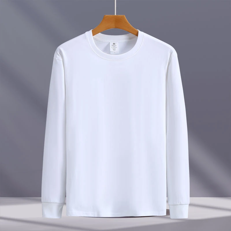 男士长袖t恤100纯棉秋冬季潮款圆领印花打底衫美式休闲T白色宽松