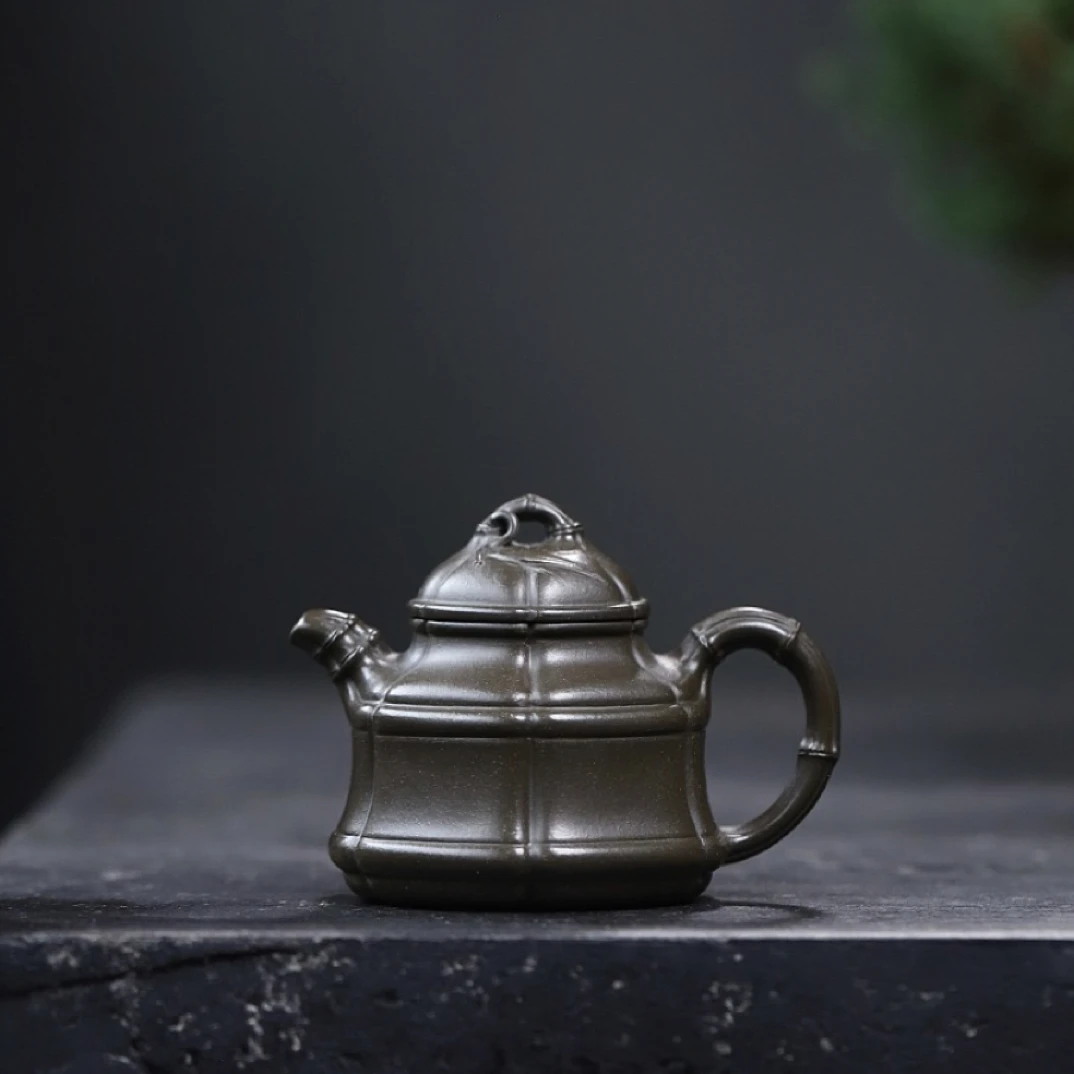 ZH-0088朱浩【六方隐角竹鼎】老天青 180cc 宜兴紫砂茶壶