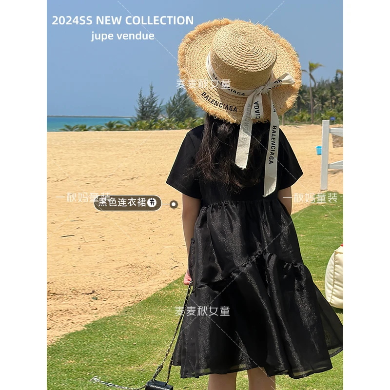 麦麦秋【现货-夏季来一件优雅甜酷的黑色裙子+珠光欧根纱很】女童夏