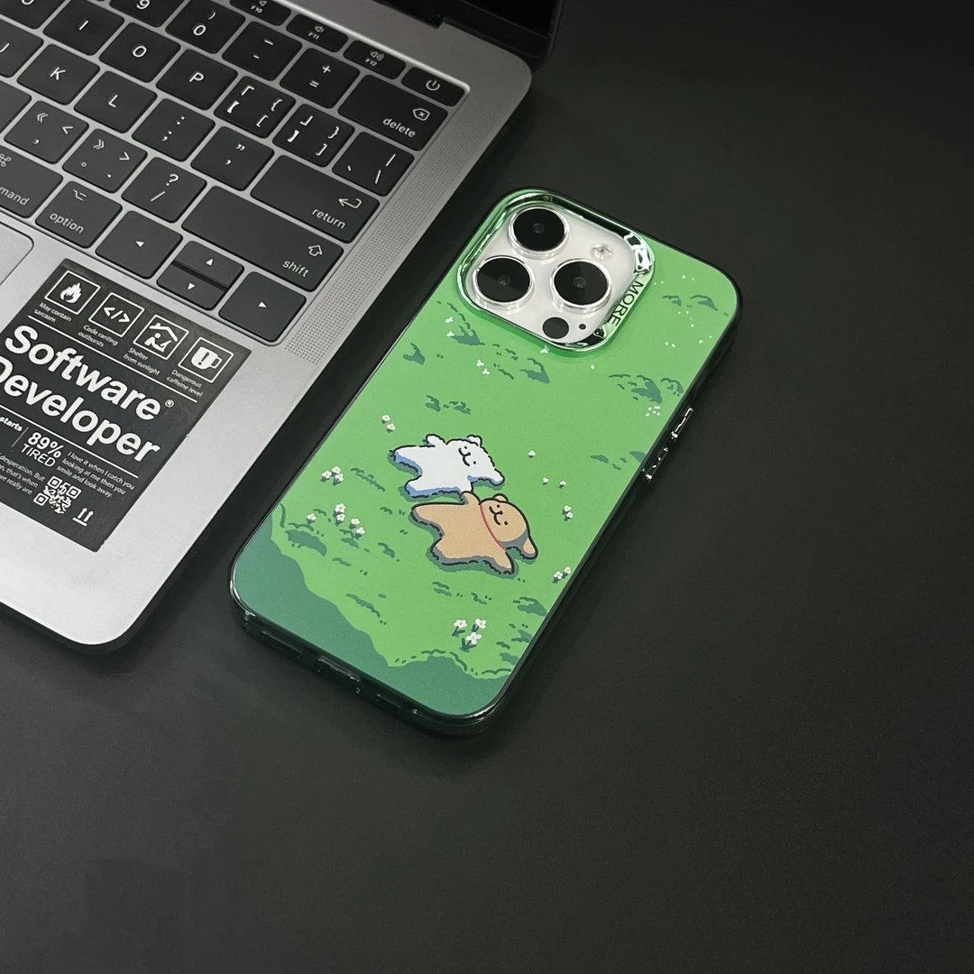 新款治愈线条小狗卡通ins可爱13/14/15/16promax绿色苹果手机壳