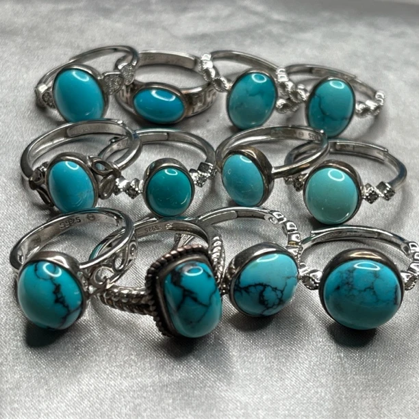 原矿高瓷高蓝玉化绿松石戒指饰品高端时尚简单大气多样性随发一枚