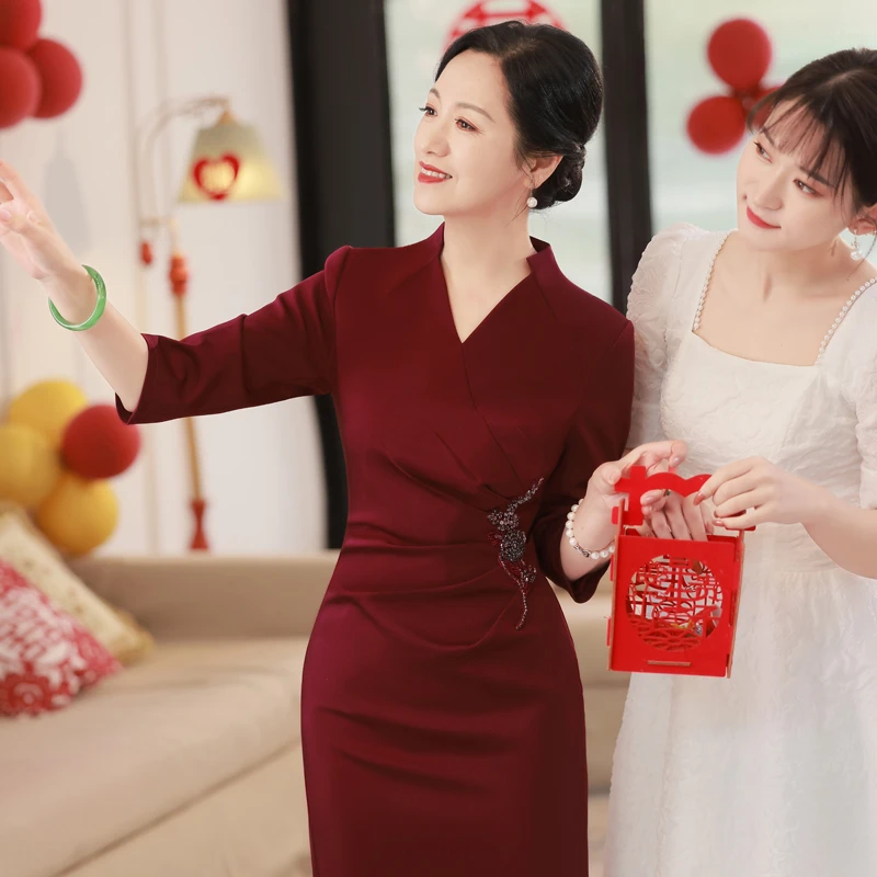 高端喜婆婆婚宴装晚礼服裙小个子高贵年轻妈妈婚礼服洋气中年修身