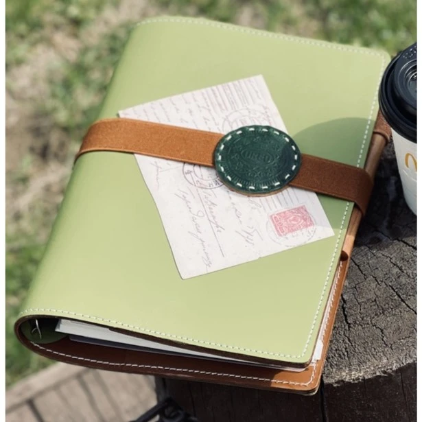 MOZE新品 真皮活页手账本头层牛皮绿色加厚记事本A5A6A7礼物包装