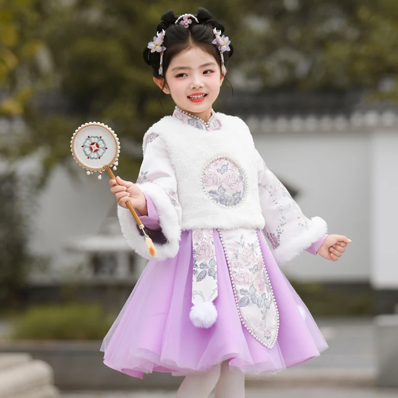 汉服女童冬季新中式连衣裙女宝秋冬唐装2025新款儿童公主裙拜年服
