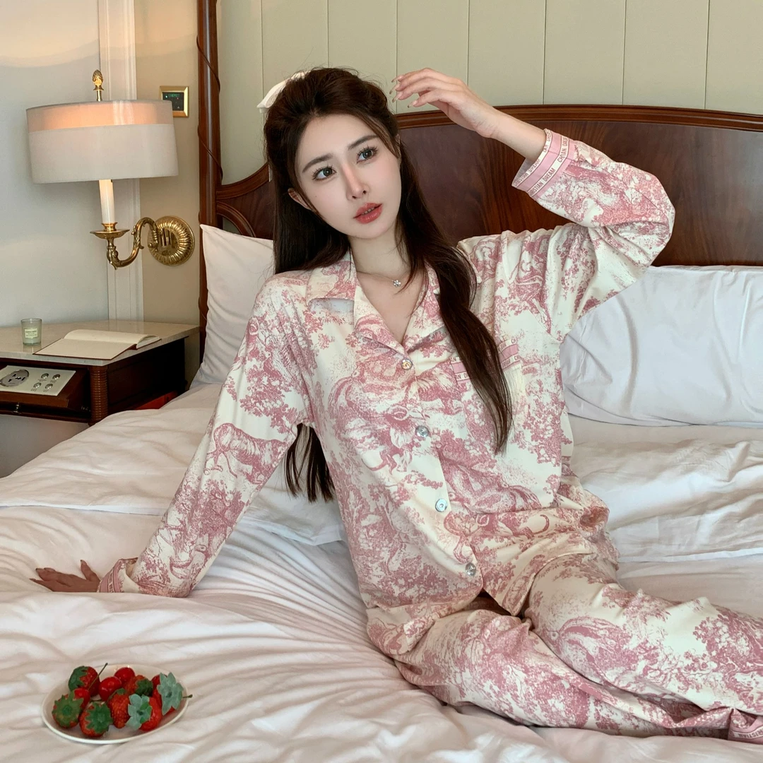 睡衣秋季女款2024年新款粉色老虎长袖大码女士春秋款家居服套装