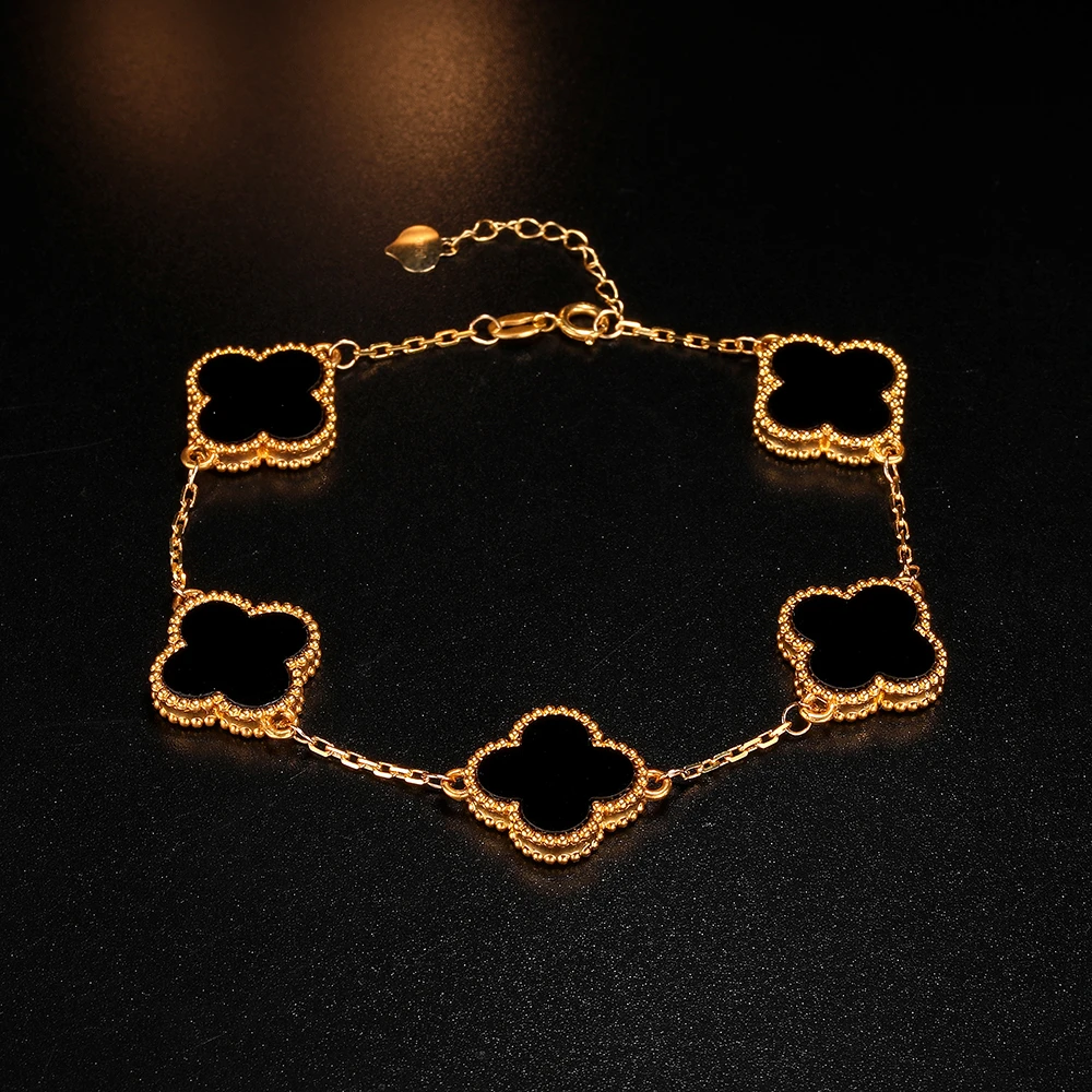 【小凤专属】18K金黑玛瑙10/13/15mm四叶【重金版】手链 百搭经典