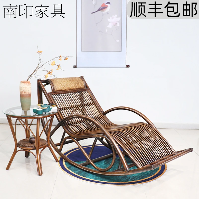 荣腾阁夏季真藤椅摇椅家用休闲摇摇椅阳台老人躺椅藤编懒人逍遥椅