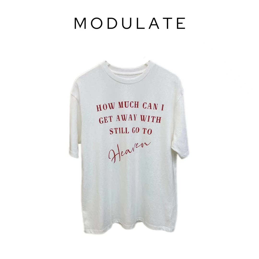 【MODULATE】针织字母T恤时尚休闲轻奢圆领气质简约夏季百搭印花