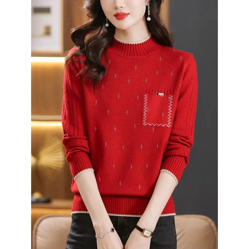 6779 半高领毛衣女秋冬新款时尚洋气内搭针织打底针织衫