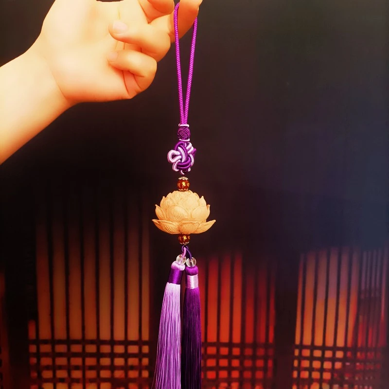 桃木莲花纯手工车挂挂件吊坠车内手工艺挂饰新中式装饰饰品保平安