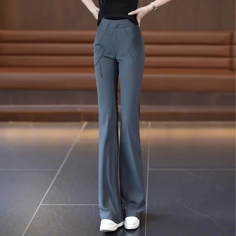 冰丝微喇裤女夏薄款速干运动裤子2025新款爆款修身弹力休闲喇叭裤