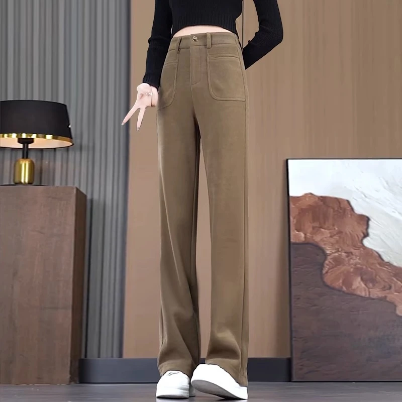 灯芯绒直筒裤女秋冬2023新款爆款高腰垂感休闲裤显瘦窄版阔腿裤子