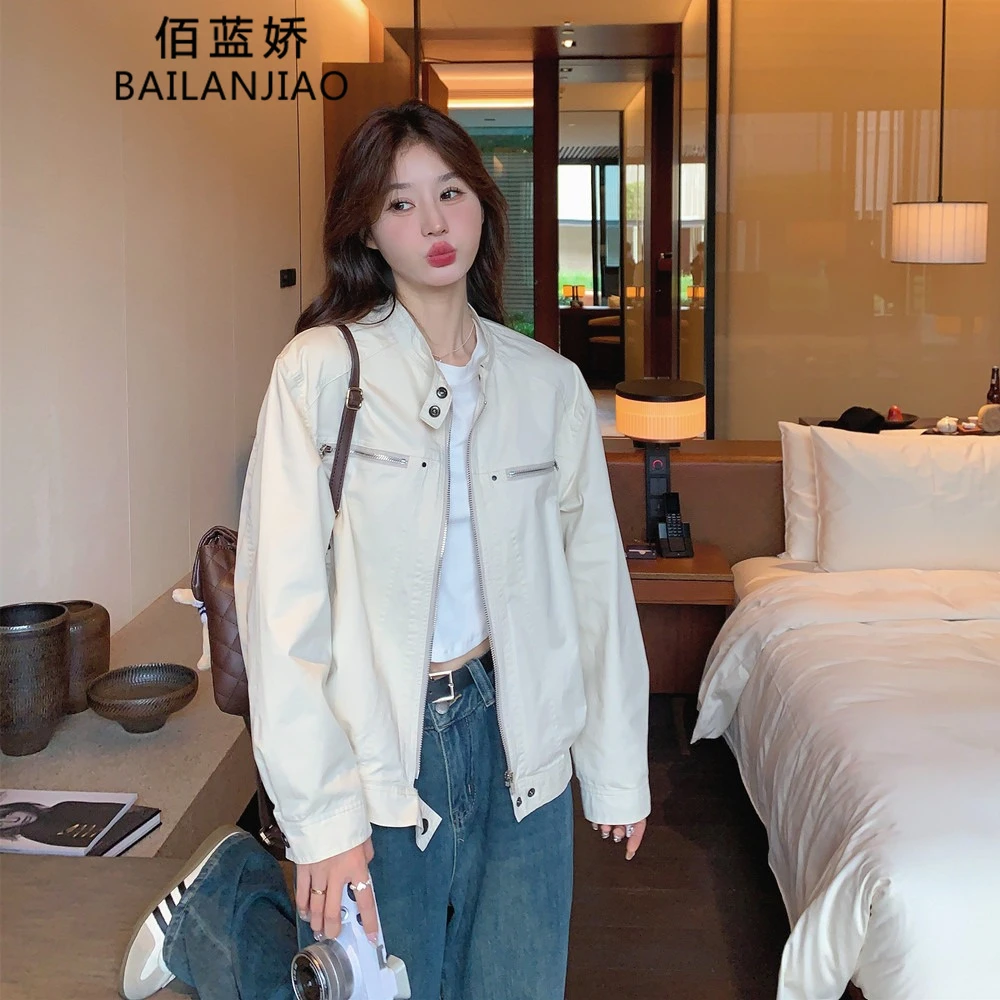 美式复古白色工装短外套女春秋2025新款时髦小个子风衣夹克上衣