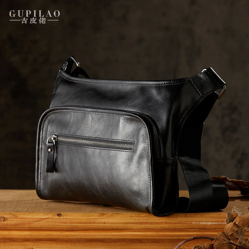 手工植鞣牛皮男士斜挎包通勤休闲大容量单肩包多功能百搭真皮男包
